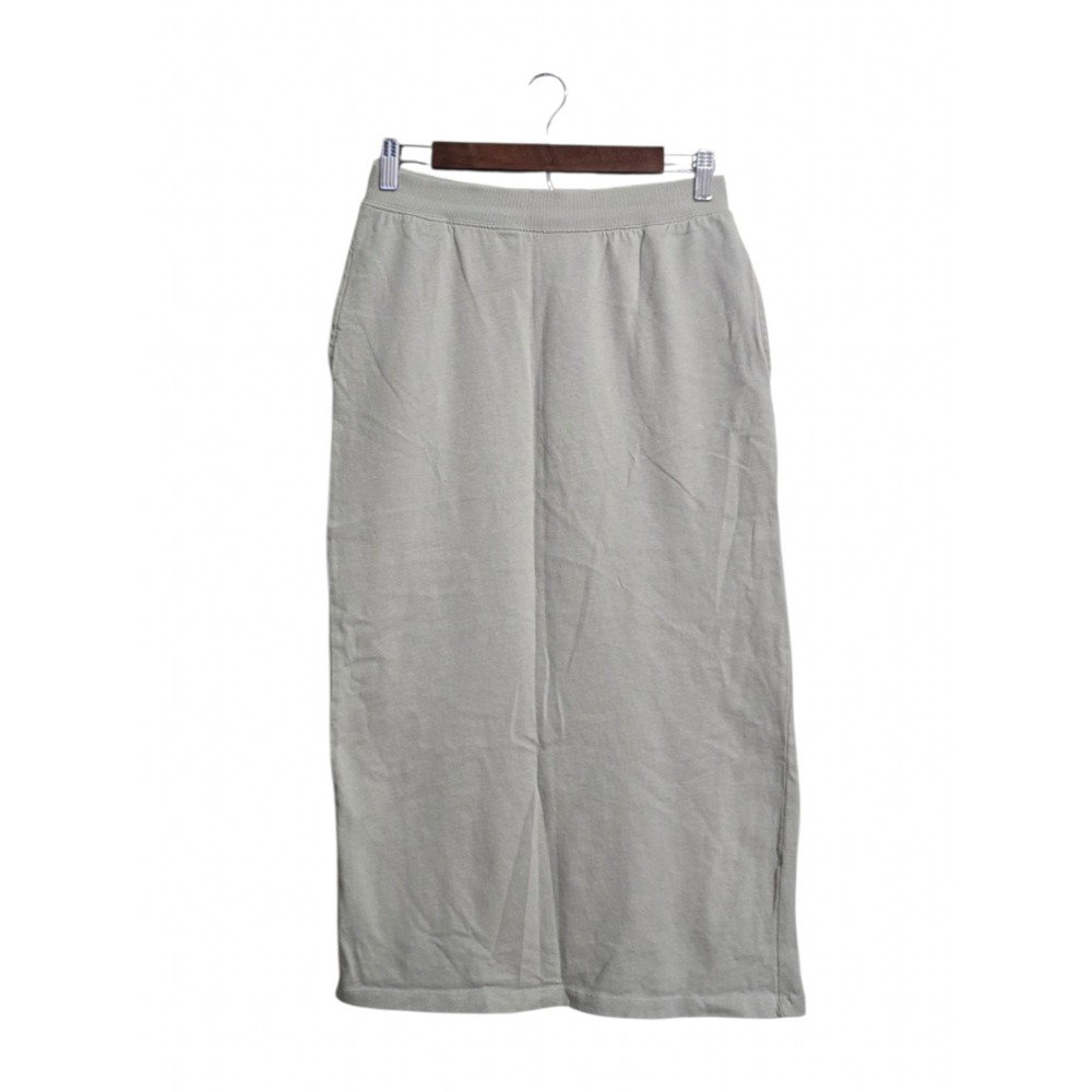 Zara Pull On Jersey Knit Vented On Seam Pocket Midi Skirt In Light Tan Sz M